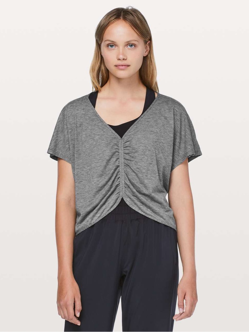 276. Lululemon Cruise The Circuits Short Sleeve Heathered Black/Gray 10-12 EUC
